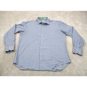 Maurizio Baldassari Shirt Mens Large White Blue Virgin Wool Button Up Italy